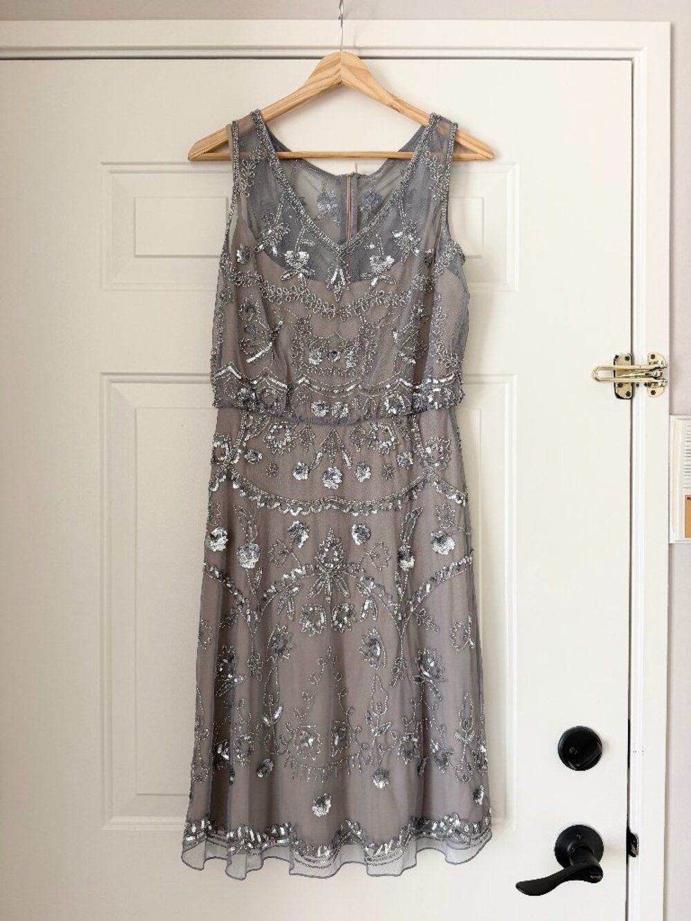 Adrianna Papell Sleeveless Beaded Sequin Flapper Blouson Cocktail Dress